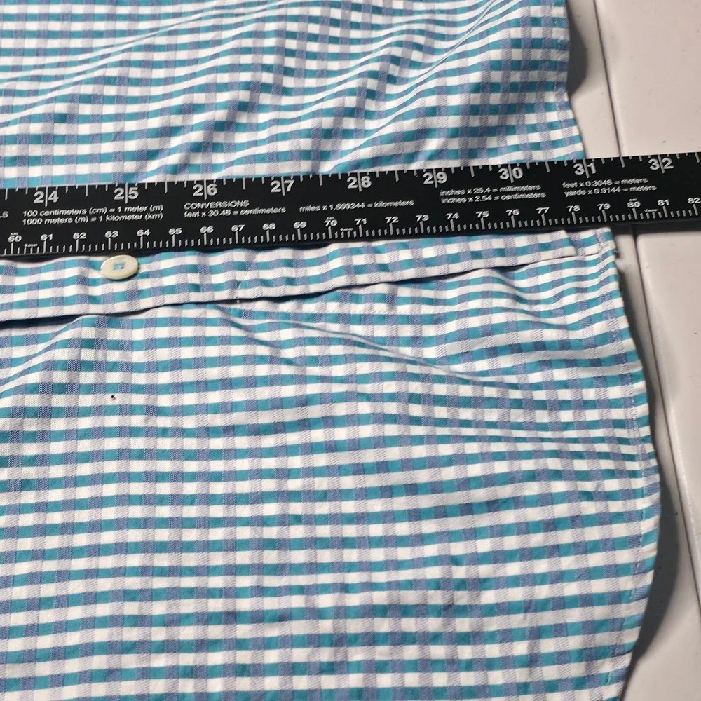 Bugatchi Uomo Mens Blue White Gingham Check Long Sleeve Button Up Shirt‎ 16.5 34